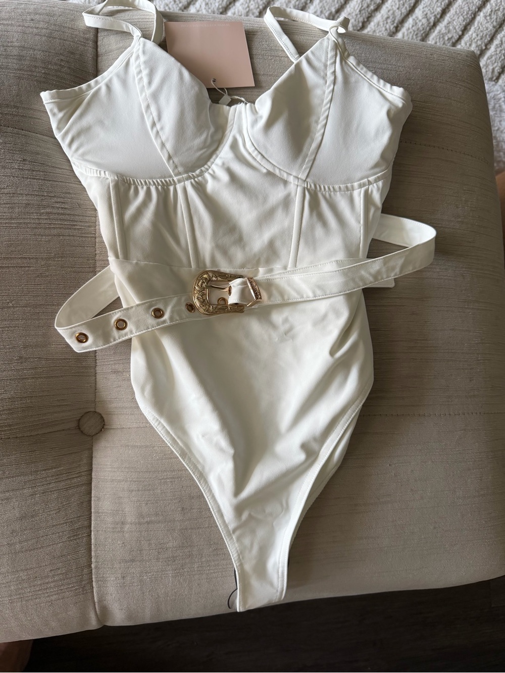 Kittenish One-Piece Swimsuit with Decorative Buckle